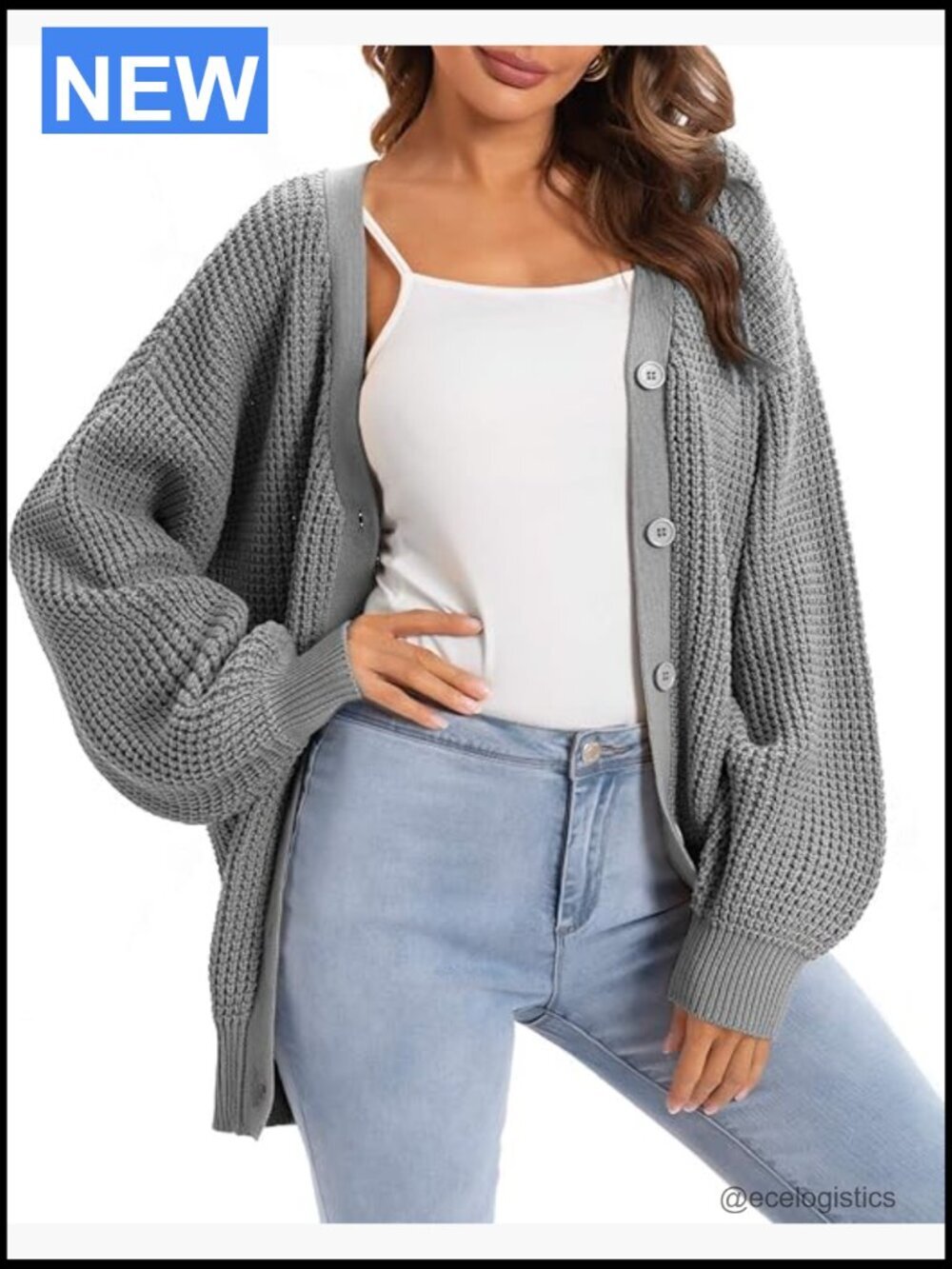 100% Cotton Oversized Button-Down Cardigan Sweater Women Fall Knit Outerwear